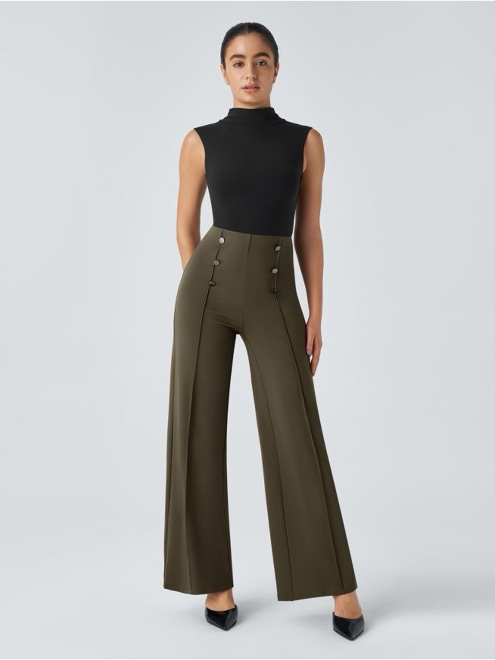 Halara High Waisted Pocket Wide Leg Work Classic minimalist Parisian Pants